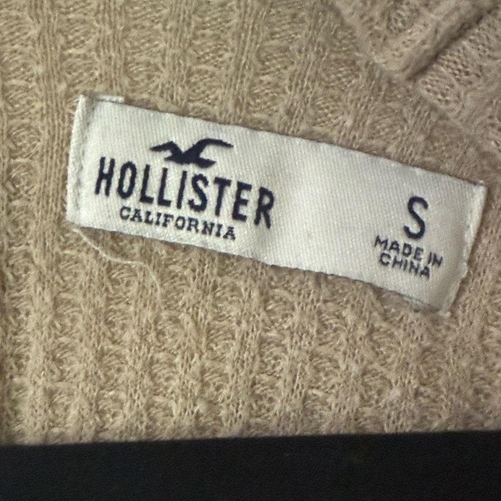 Hollister Vintage Waffle Knit 2 Tone Sweater w Back Cutouts Size Small Tan White - Picture 4 of 6